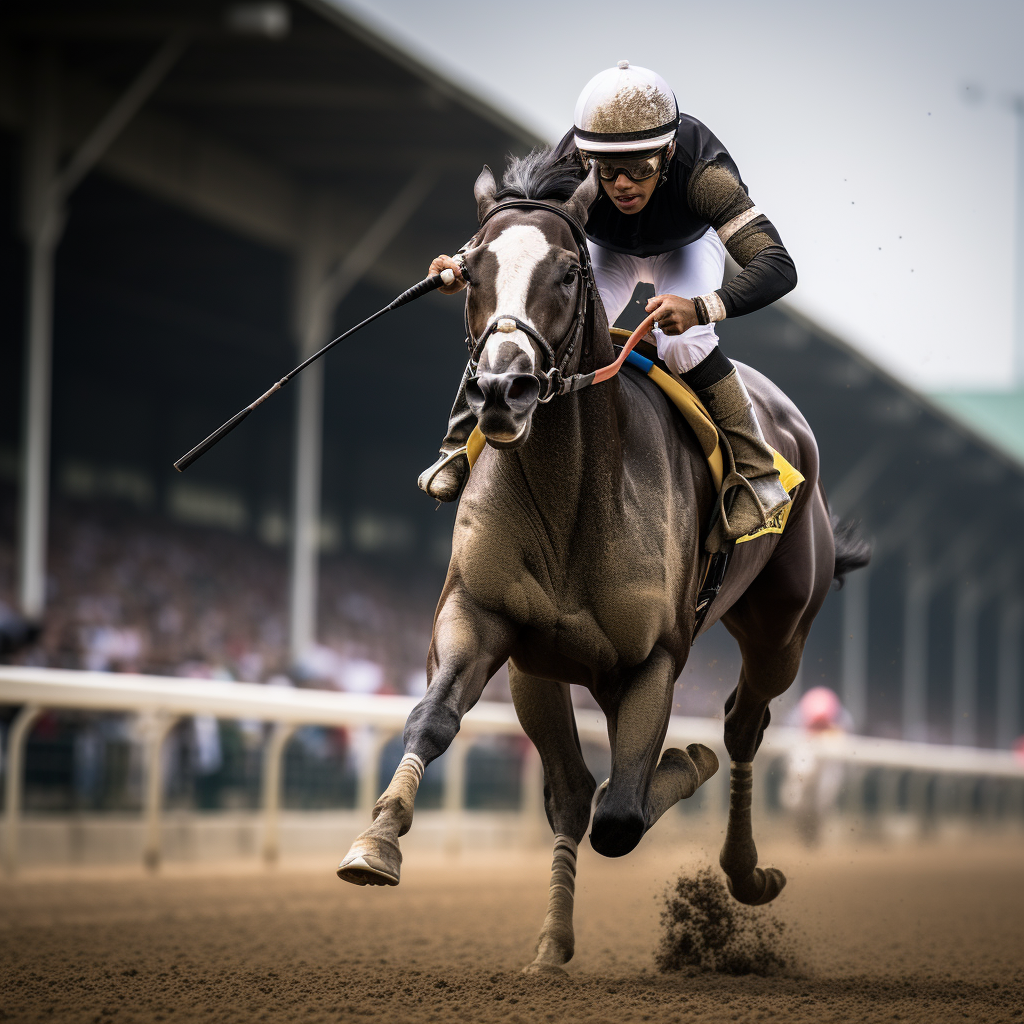 Black race horse winning Kentucky Derby