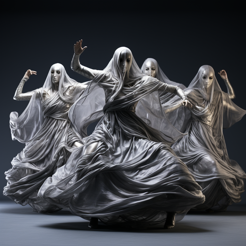 Expressive and dynamic silver-costumed dancers