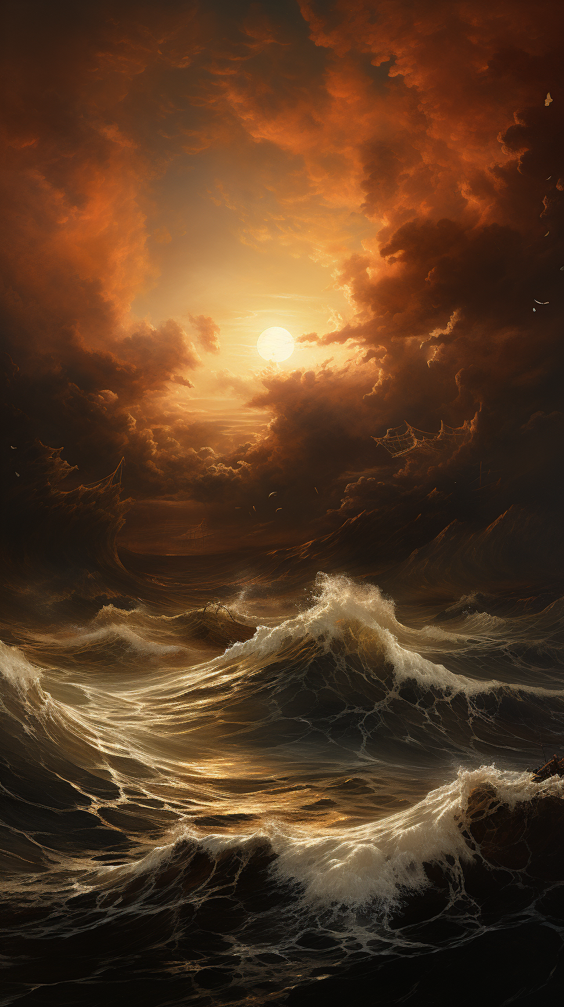 vibrant sun above turbulent sea