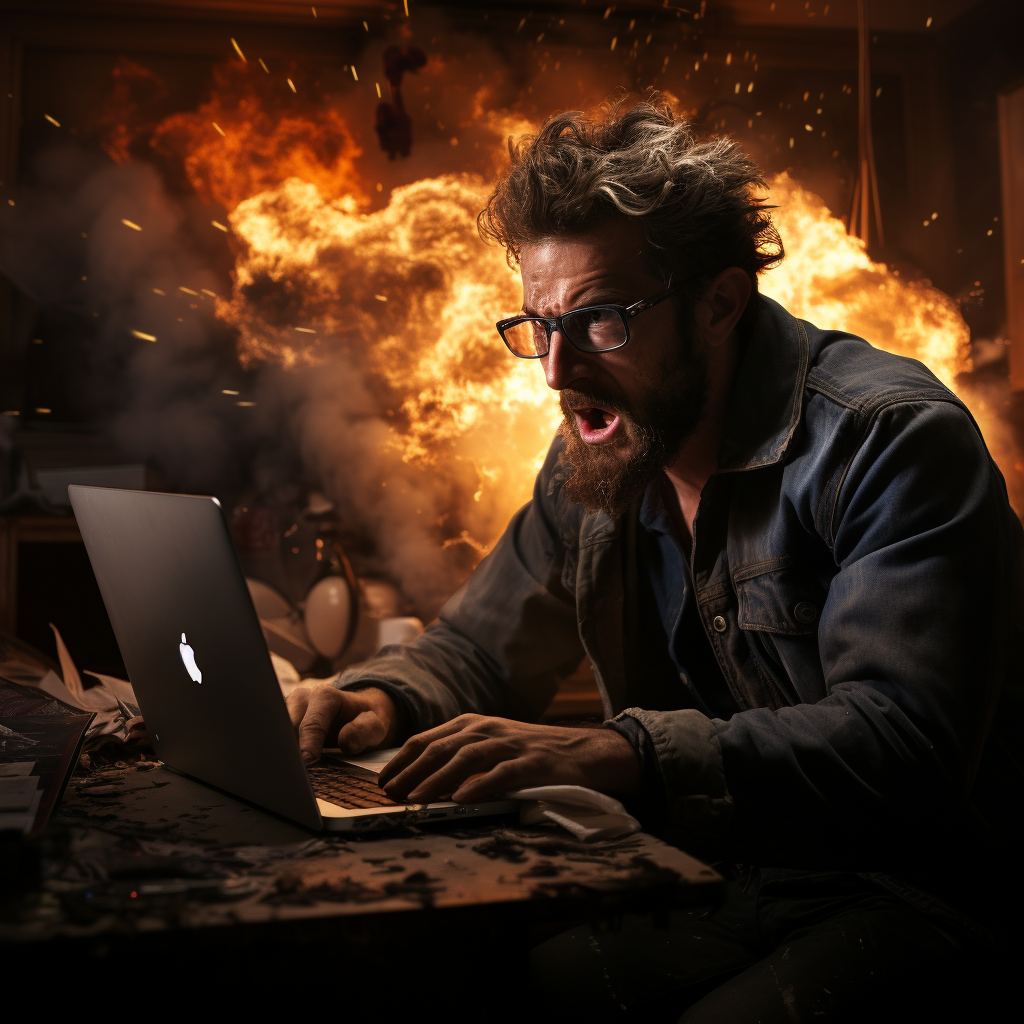 Man Surrounded by Blinding Laptop Light