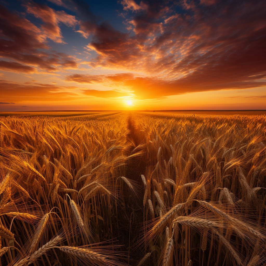 Beautiful wheat field at sunset