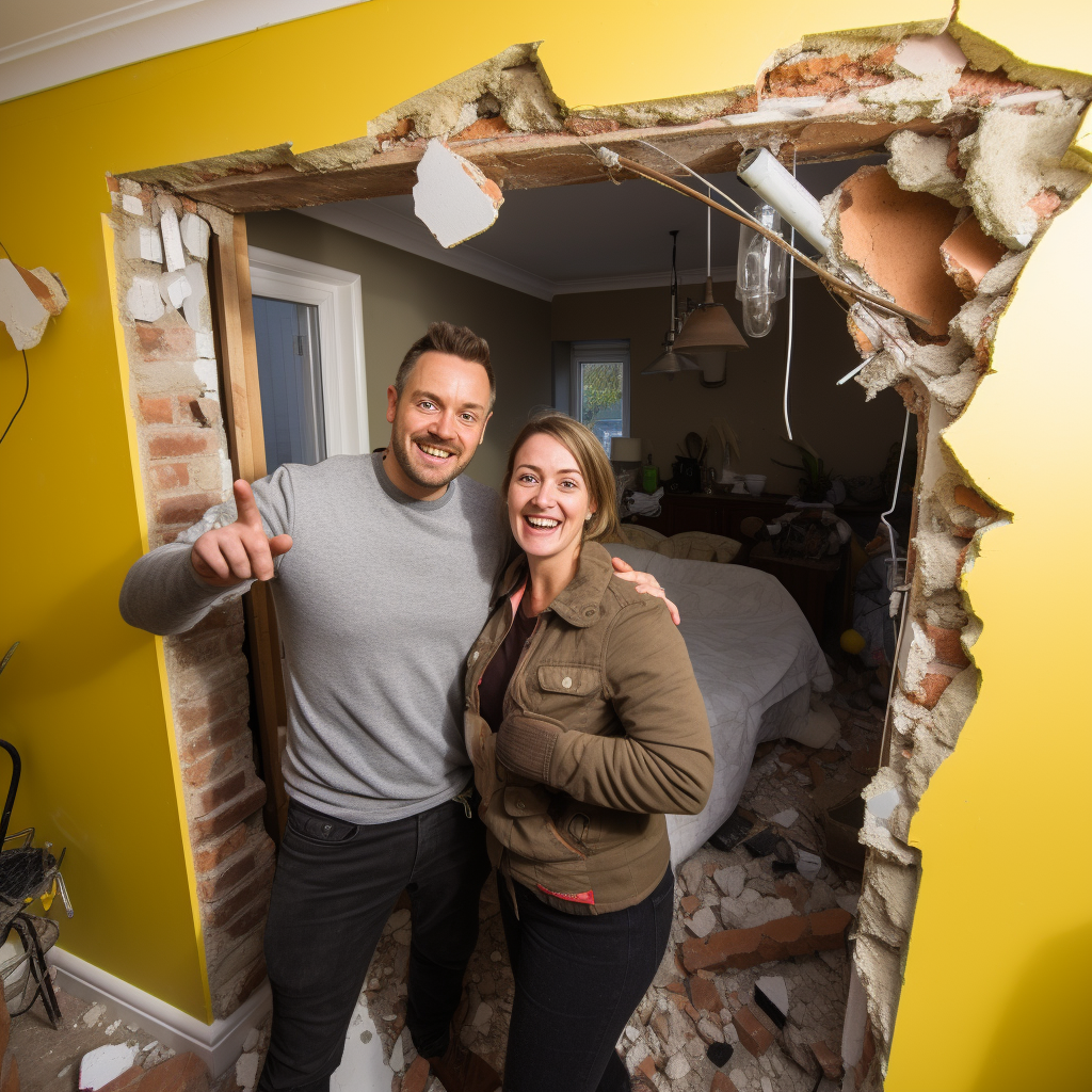 Couple with wonky walls and ceiling