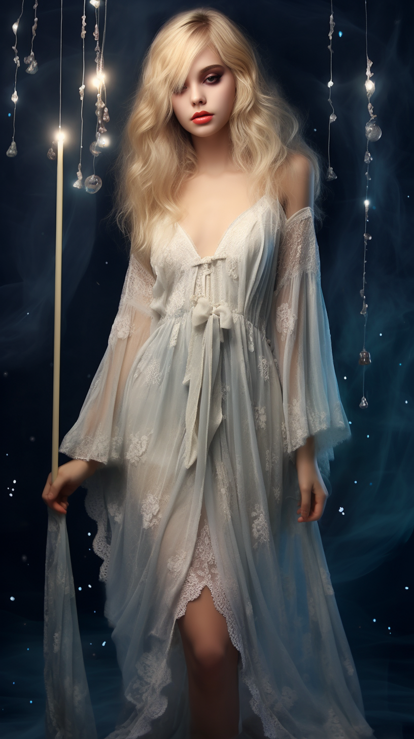 Blonde woman in dreamy lace nightgown