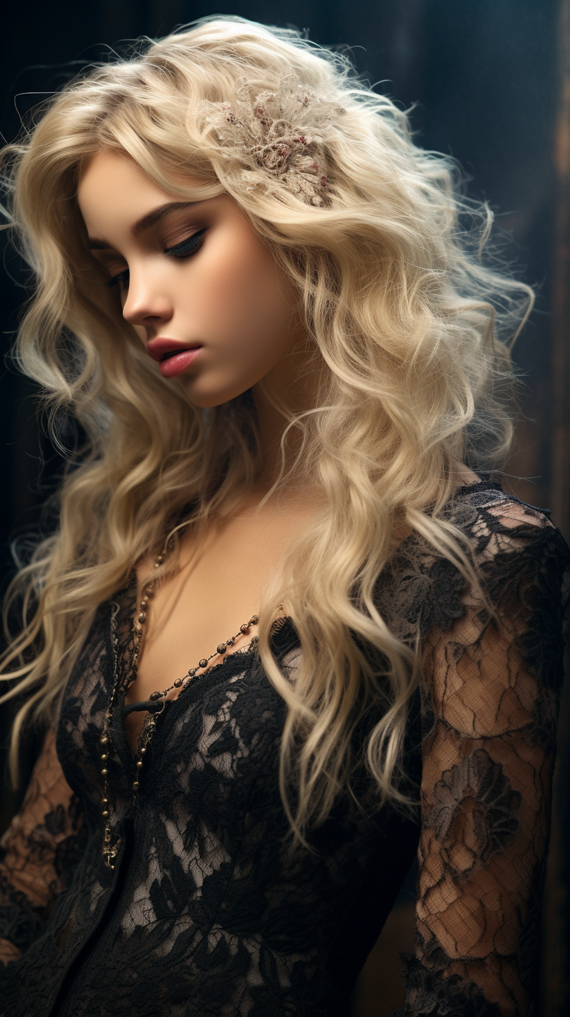 Dream woman with long blonde hair in lace