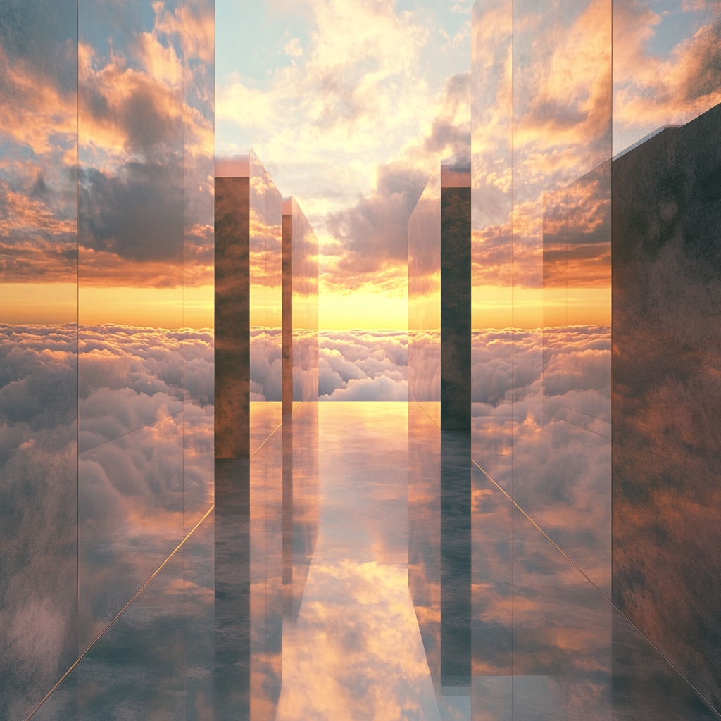 Dreamlike Corridor Reflection Clouds Sunset