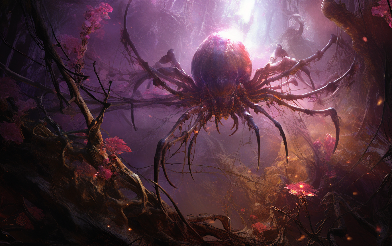 Dreamlike spiders in James Paick style