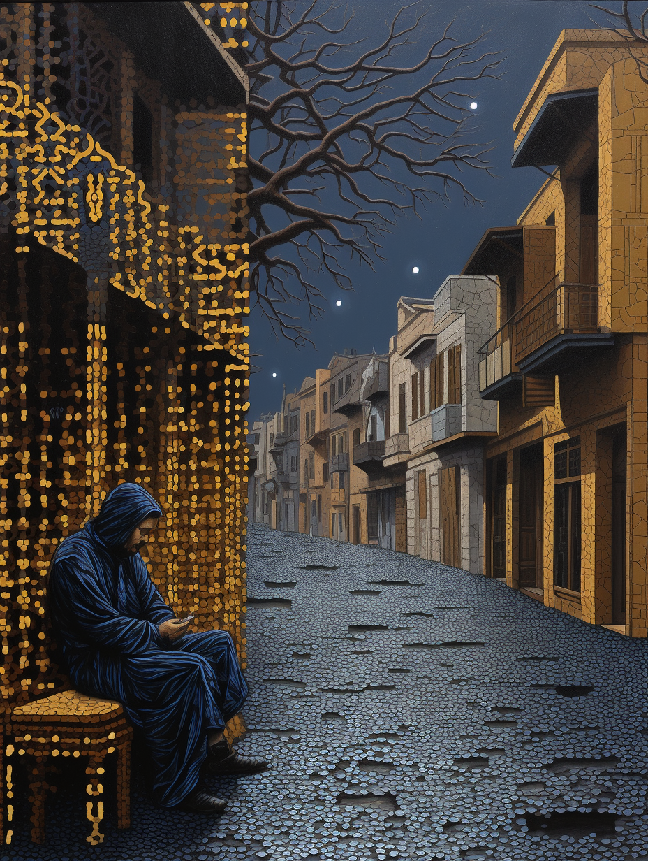 Romantic street scene with gold leaves