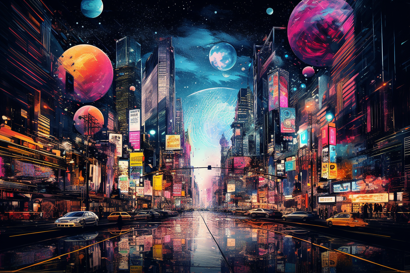 Vibrant surreal New York City artwork