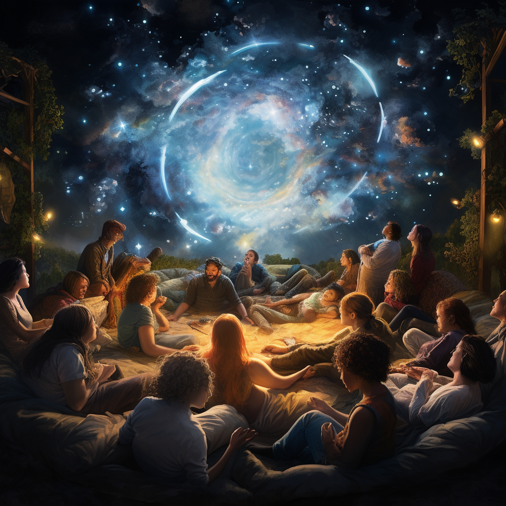 Group of people in nighttime dream circle