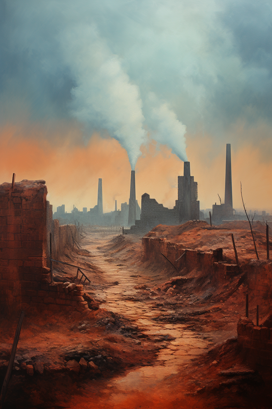 Dreamy cityscape with old brick factories