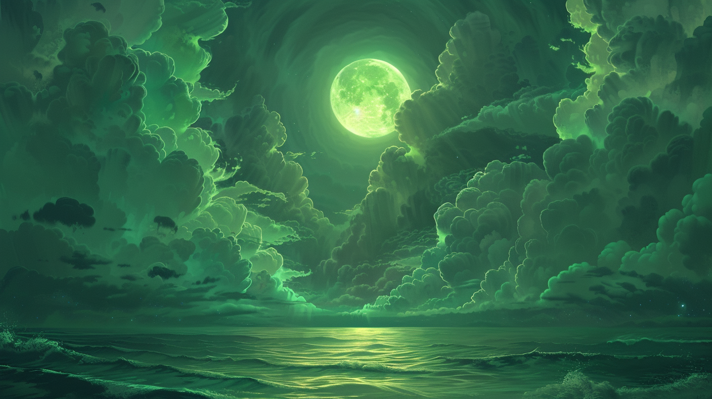 Green Sky Moon Sea Image