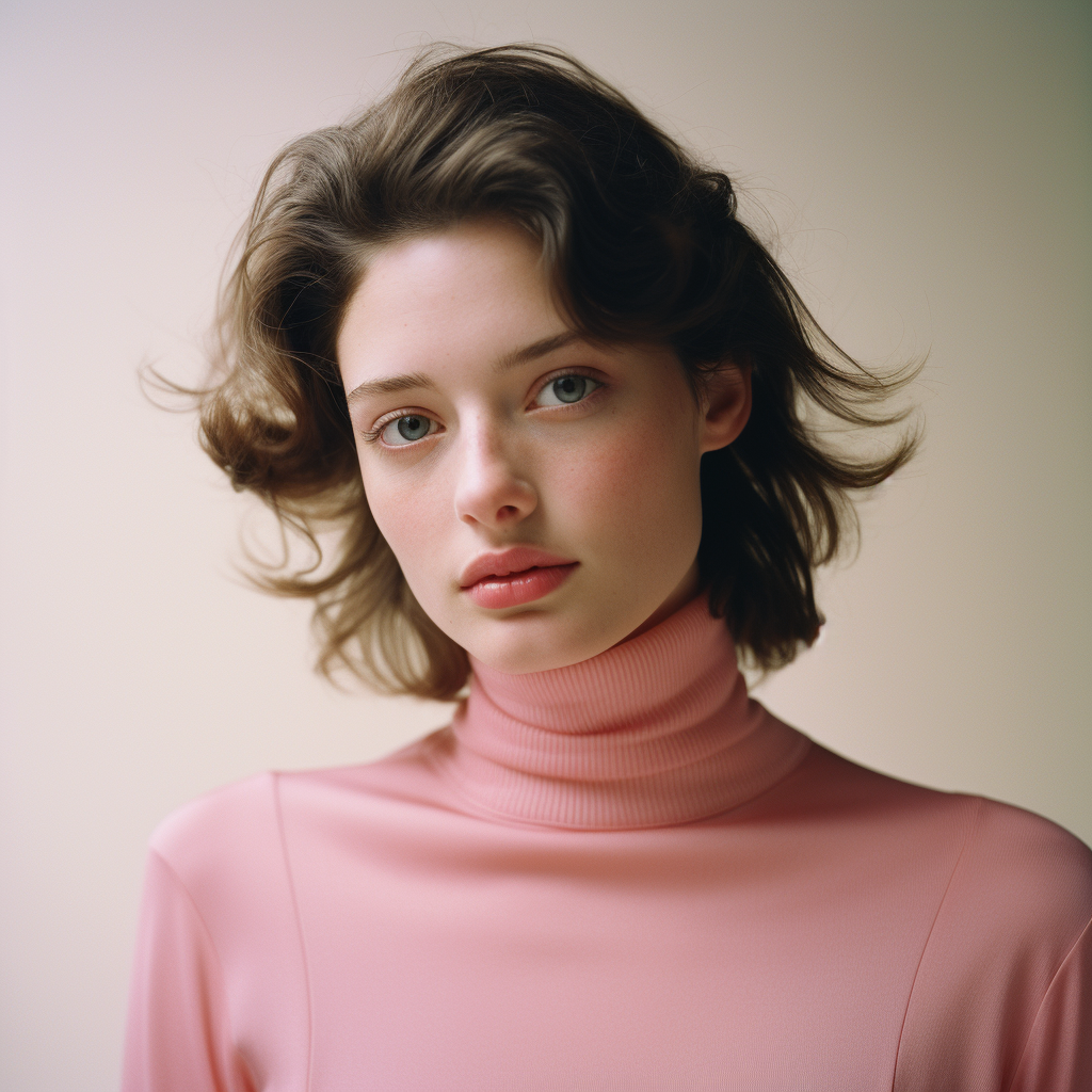 Young female in pink turtle neck shirt