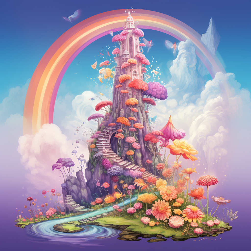 Dreamy Rainbow Fairy Garden Illustration