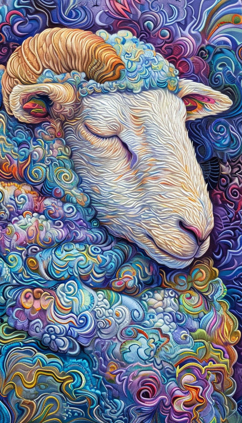 Dreamy Sheep Oil Painting Embroidered Pattern