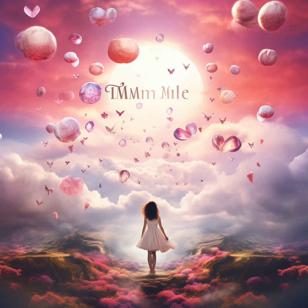 Dreamy sky background with bubble text: My Love Mine