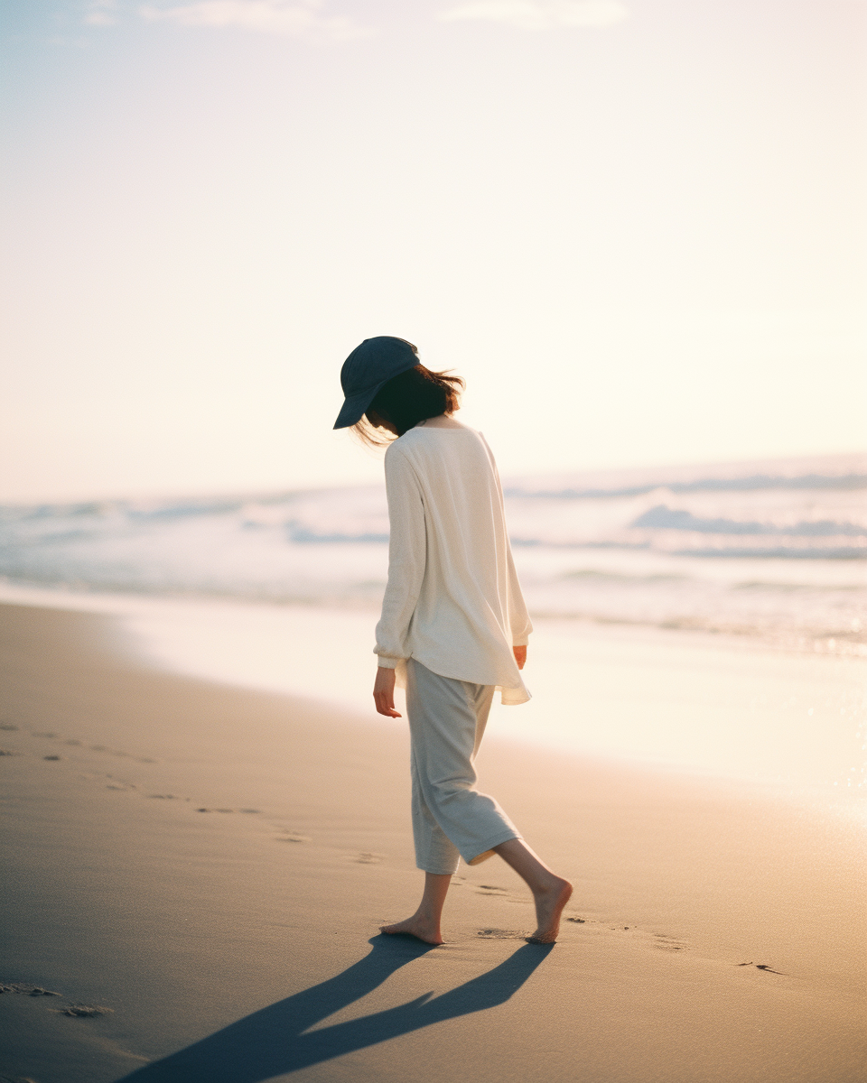 Portrait of a woman walking on the beach