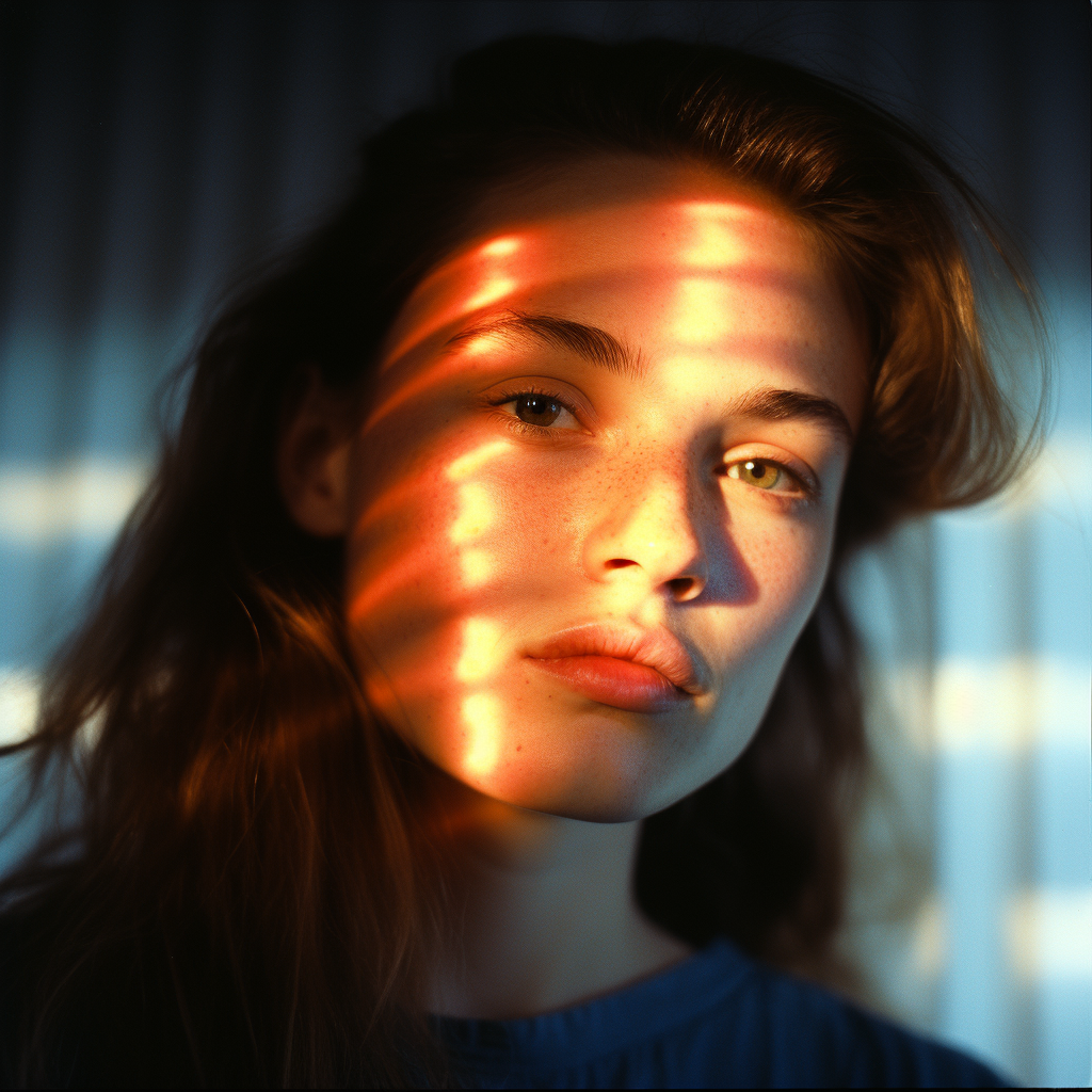 Close-up portrait of a young woman in a dreamy atmosphere