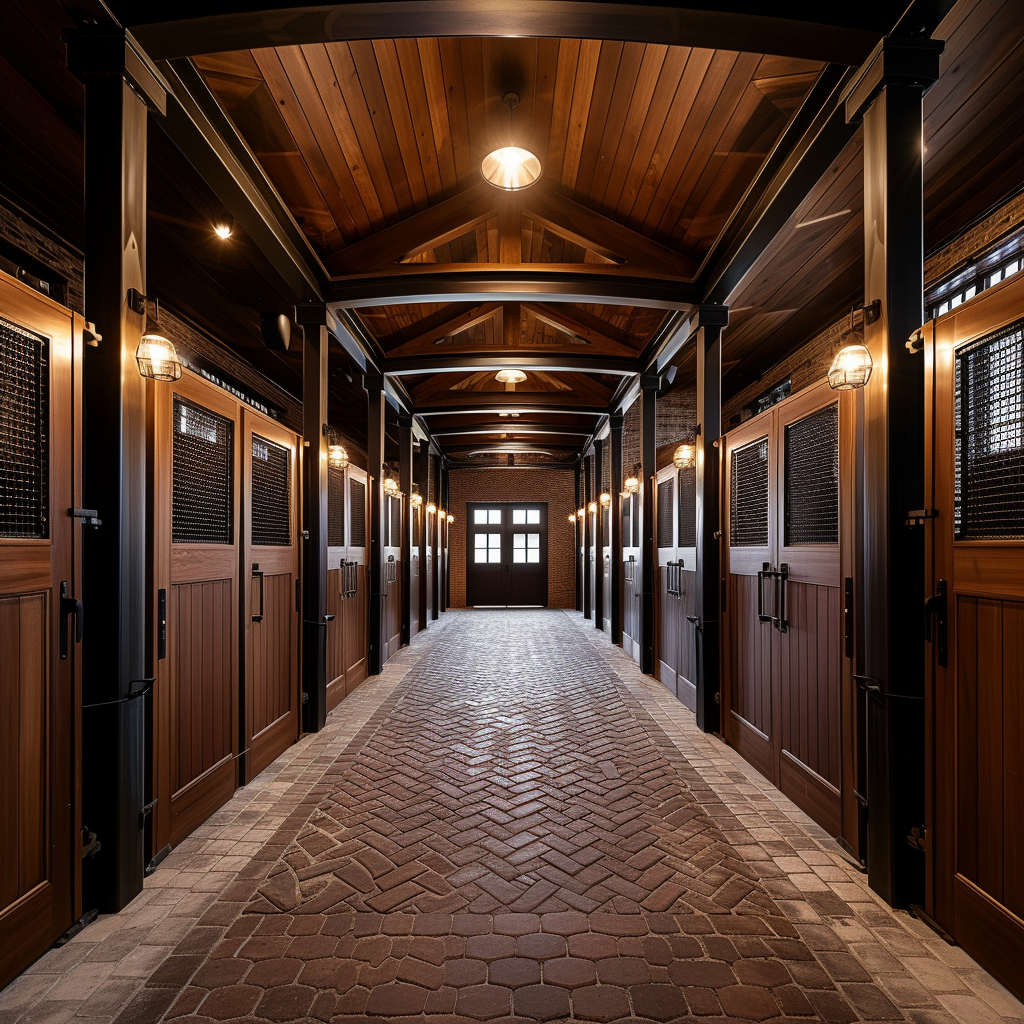 Luxurious dressage farm interior with majestic stalls