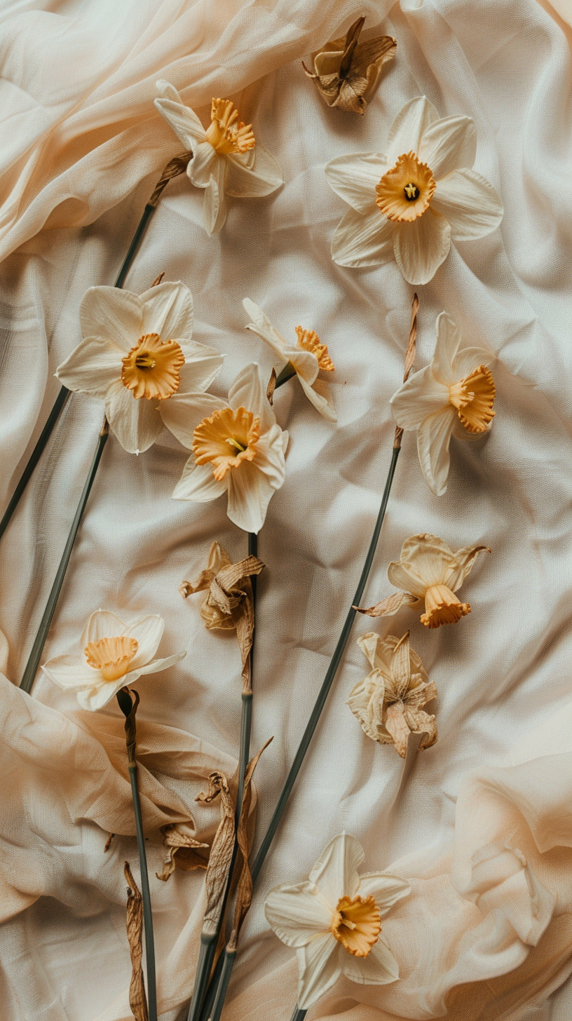 dried daffodils on clear background