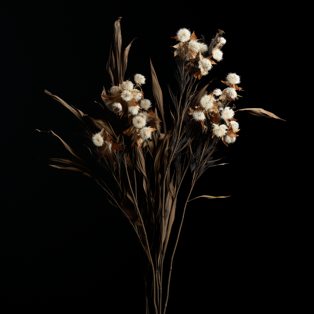 Dried flowers on black background