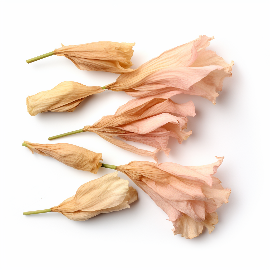 Dried gladiolus on white background