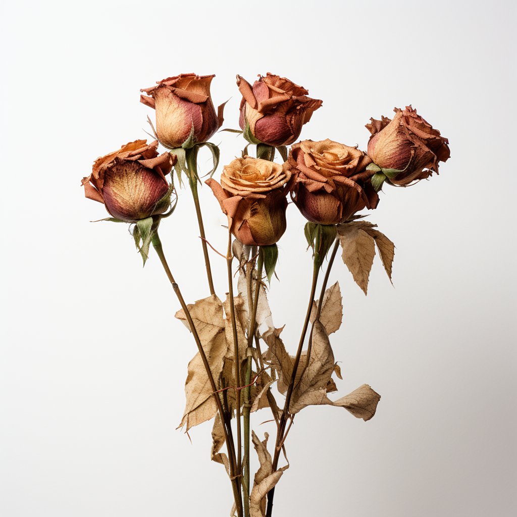 Dried Out Roses on White Background