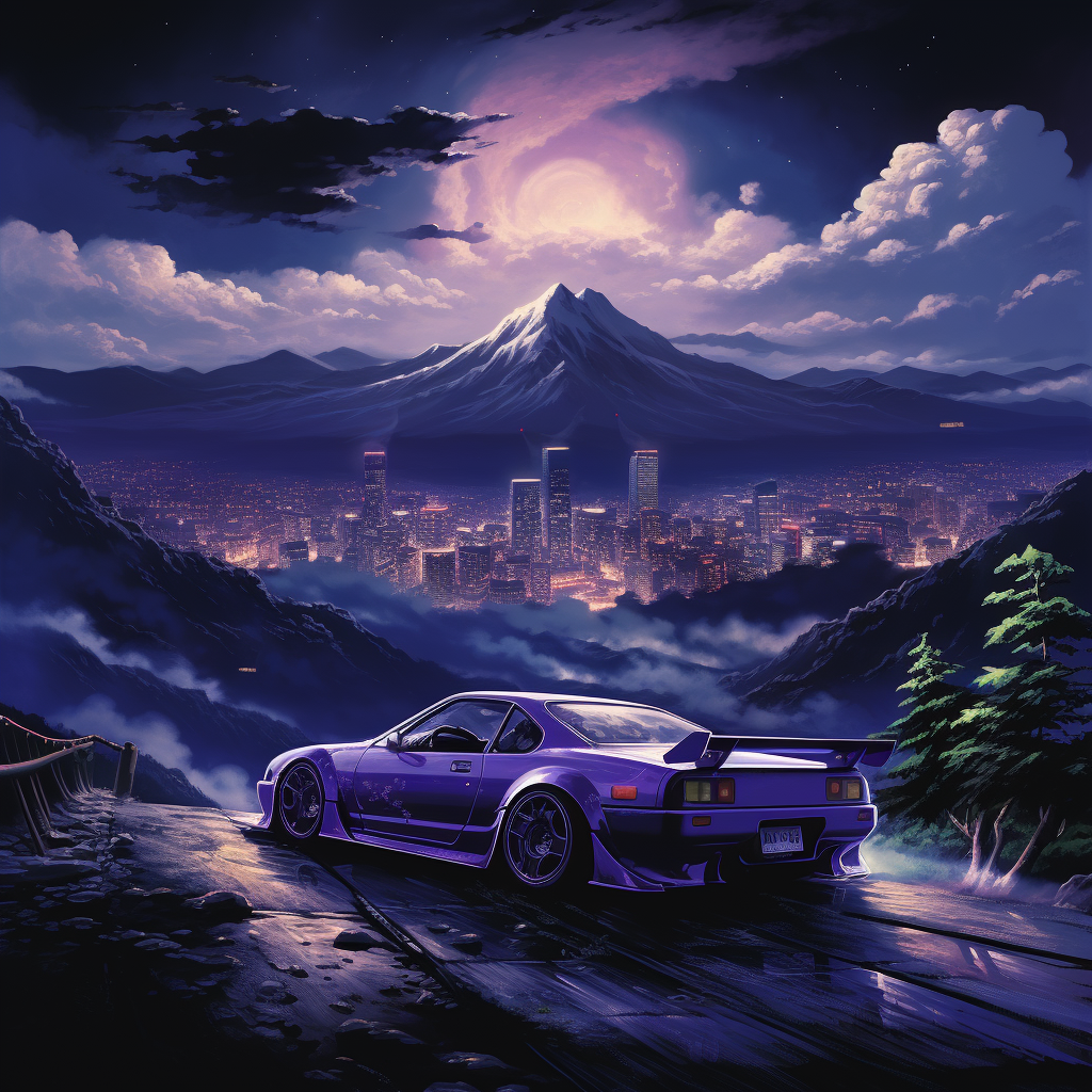 Midnight Purple Nissan Silvia Drifting on Tokyo Mountain