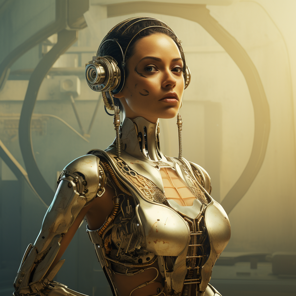 Female droid in futuristic setting