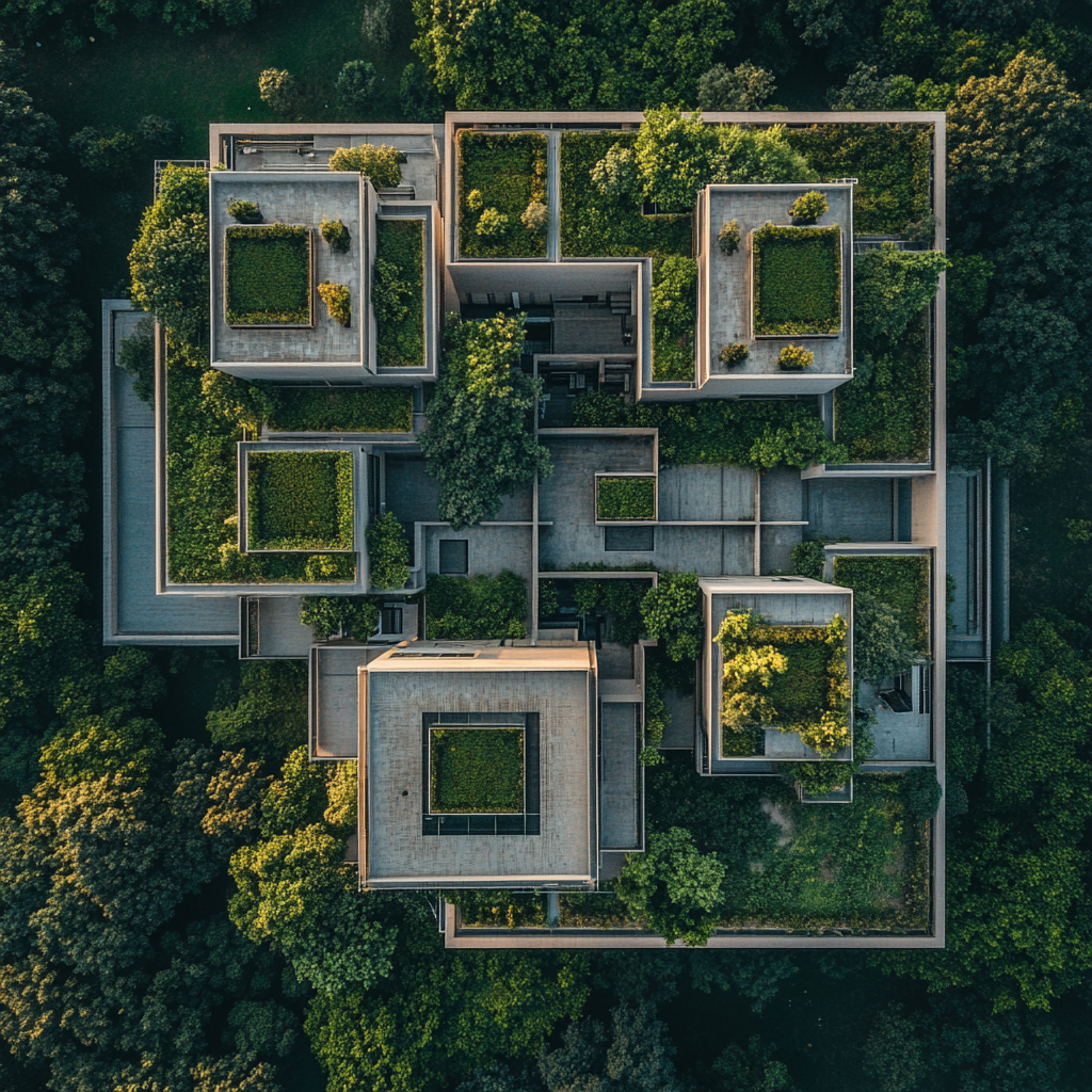 Drone Photo of Green Apartment Building