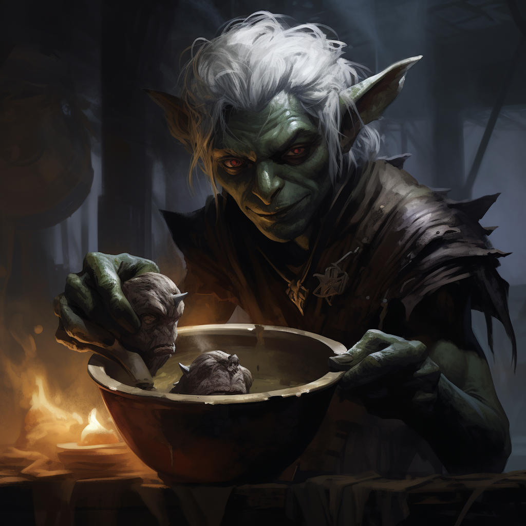 Drow Elf Holding Bound Goblin