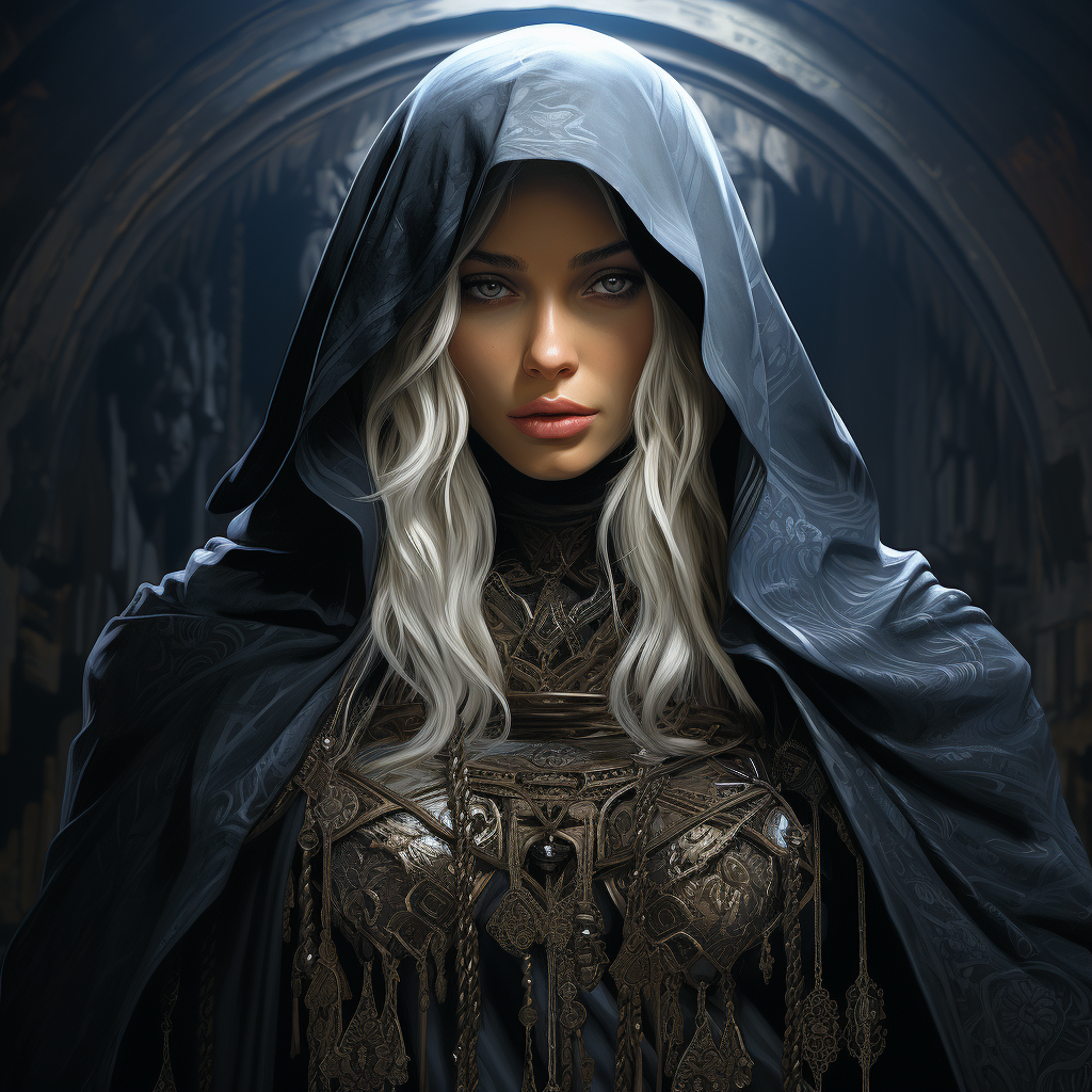 Beautiful Drow Women with Ornate Cloak