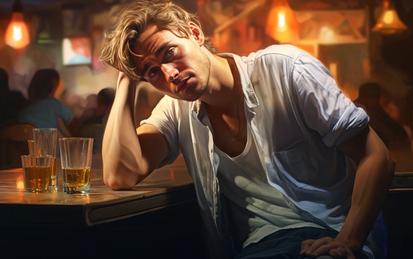 Drunk young man enjoying at bar