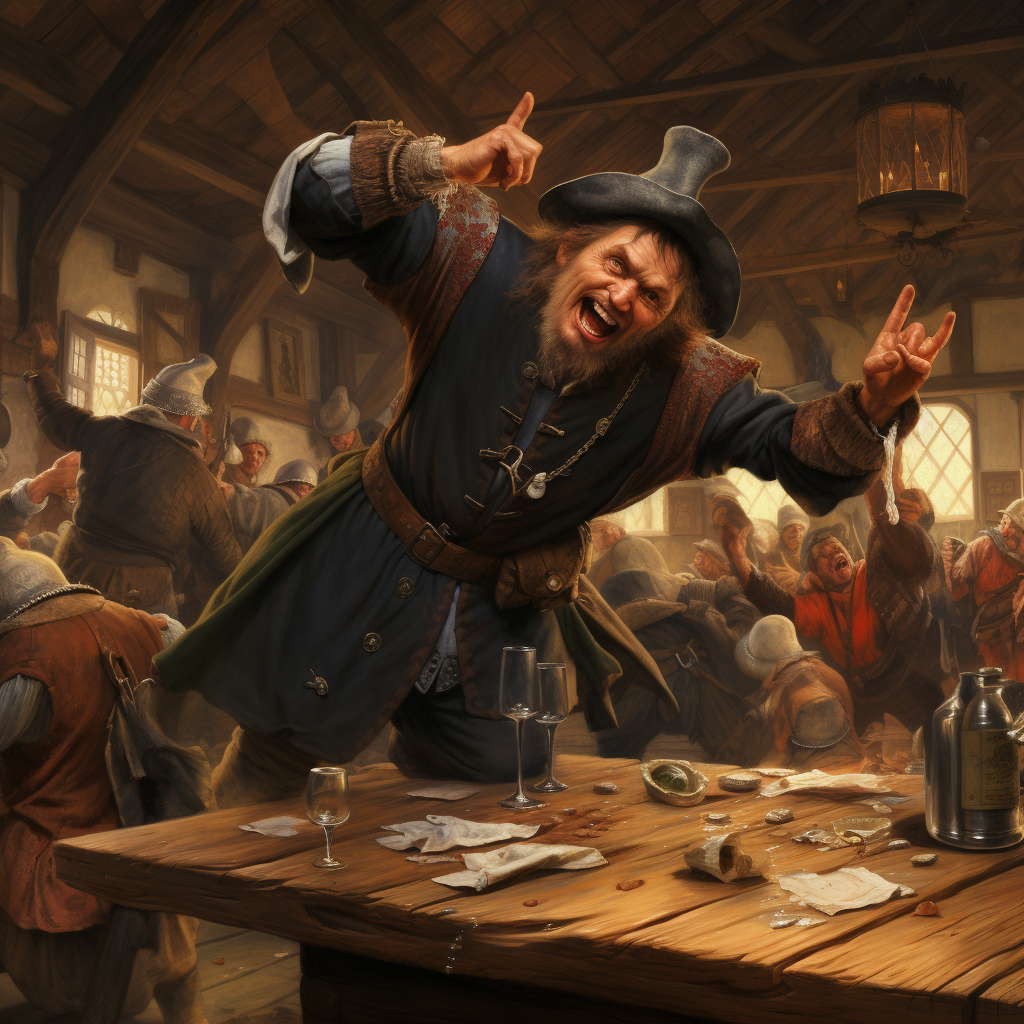 Drunk Medieval Man Dancing in Tavern