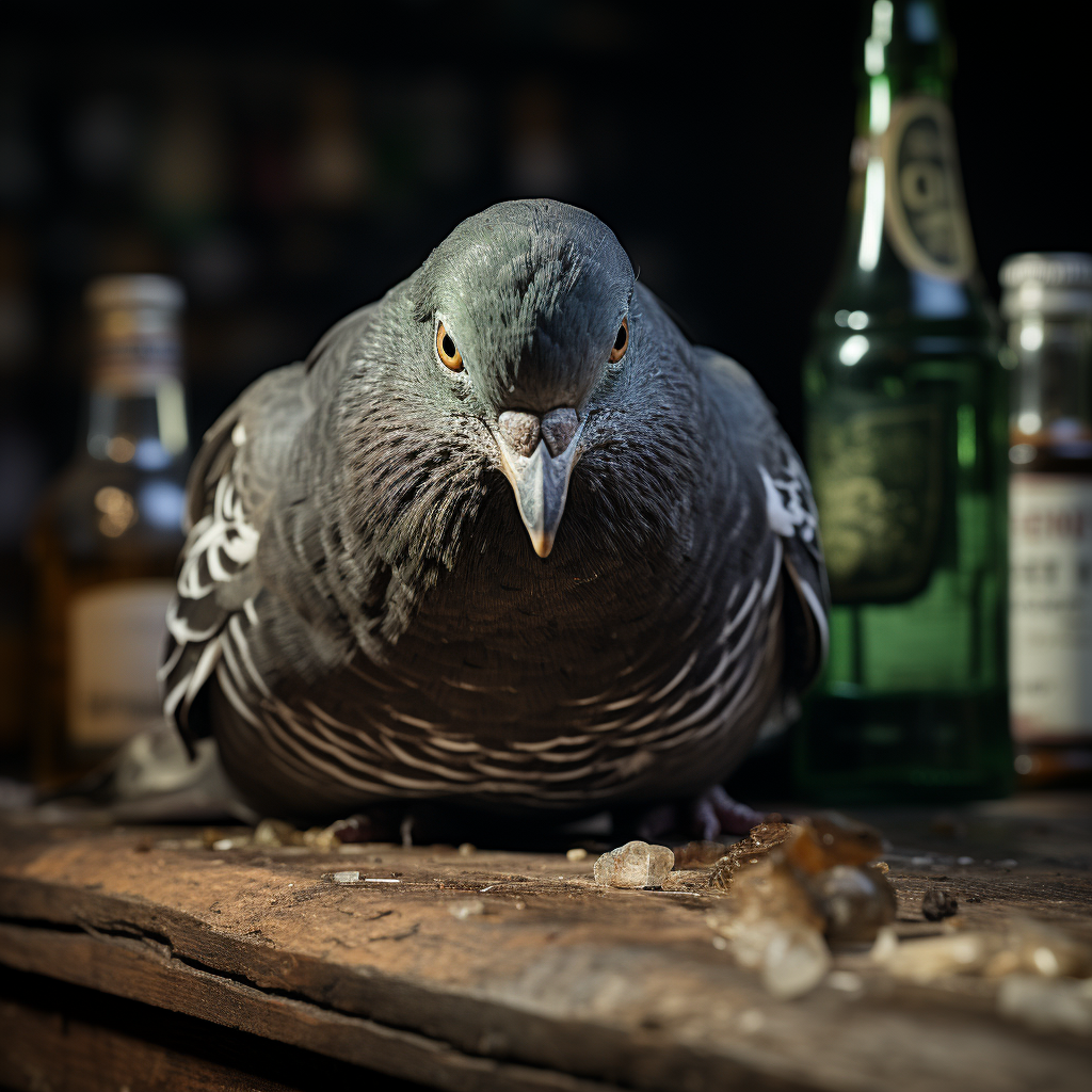 Drunken Pigeon Mockery with Bottle by Peace Dove Logo