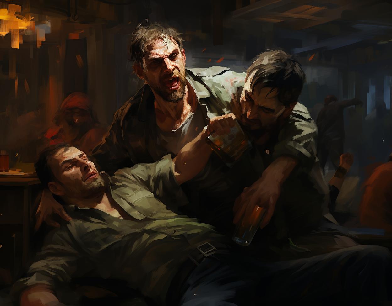 Illustration of a drunken Russian bar fight