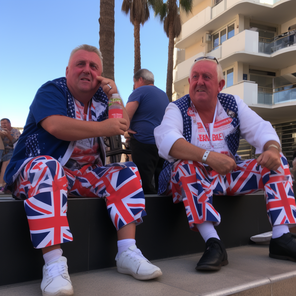 Group of drunken Britons in Costa del Sol