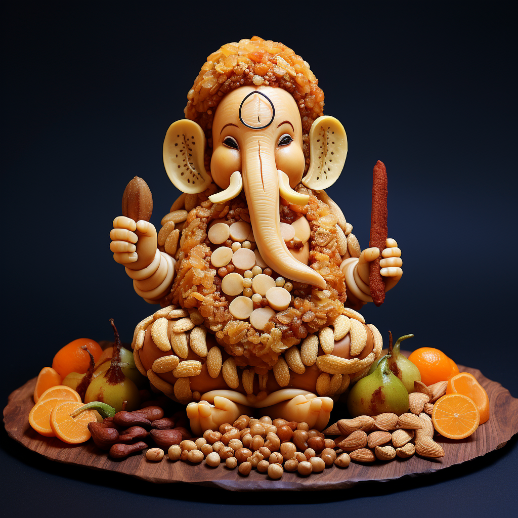 Ganesha sculpture made of dry fruits