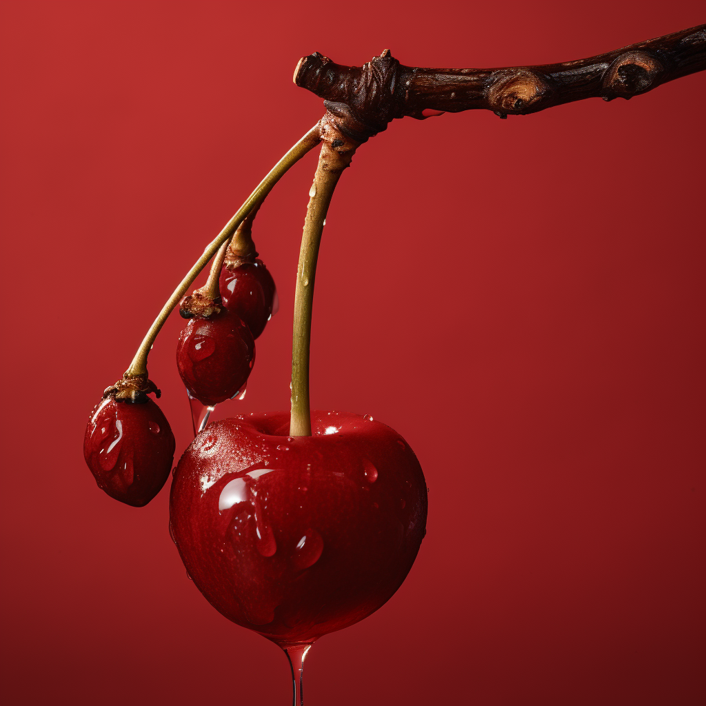 Juicy dry cherry on vibrant red background