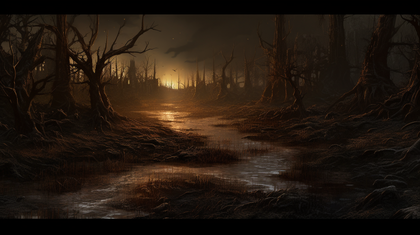 Mysterious dark fantasy swamp landscape