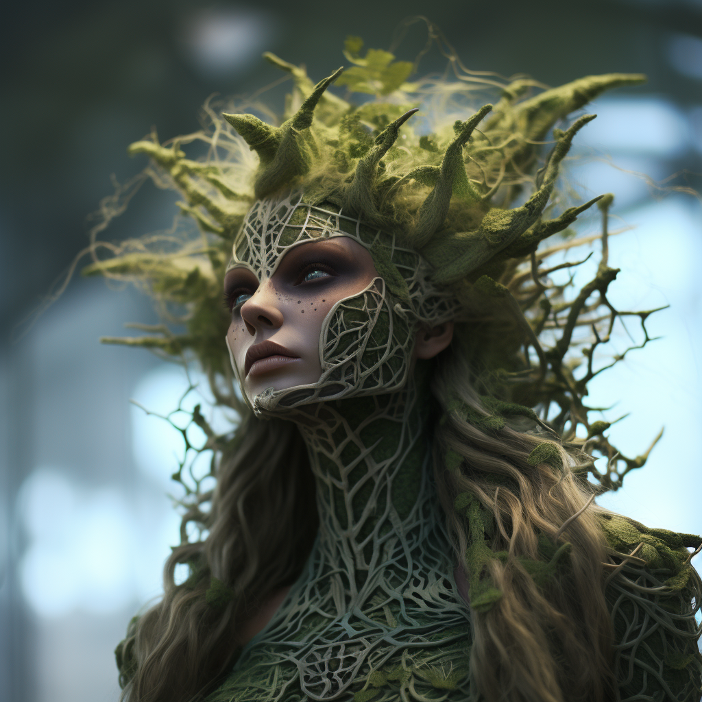 Cartoon-style dryad with willow branches hair