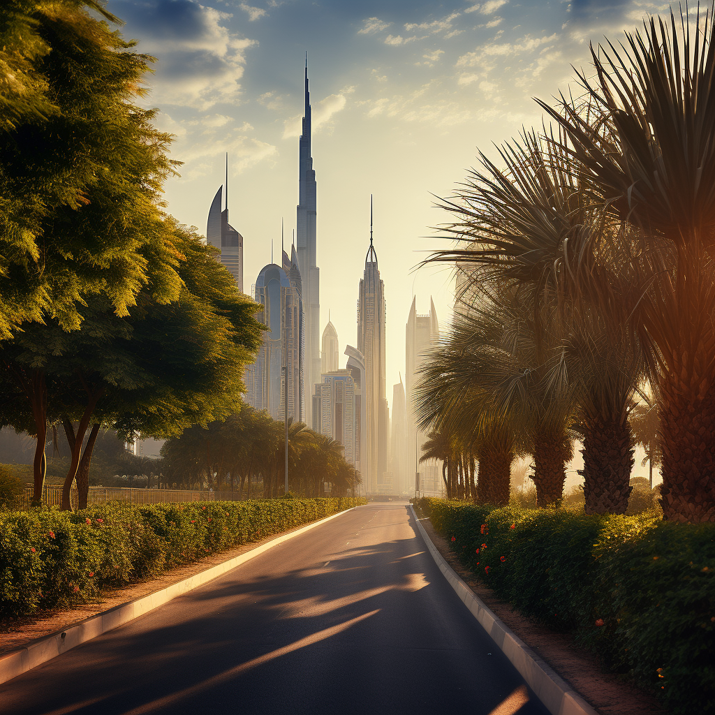 Dubai Burj Khaleefa Road Greenery