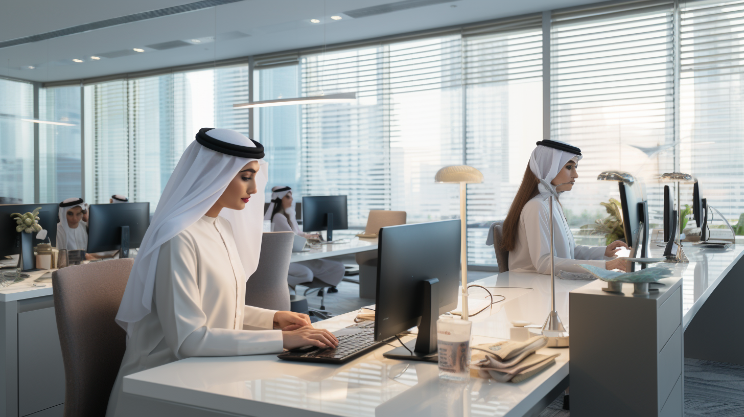 Dubai government employees working in the office