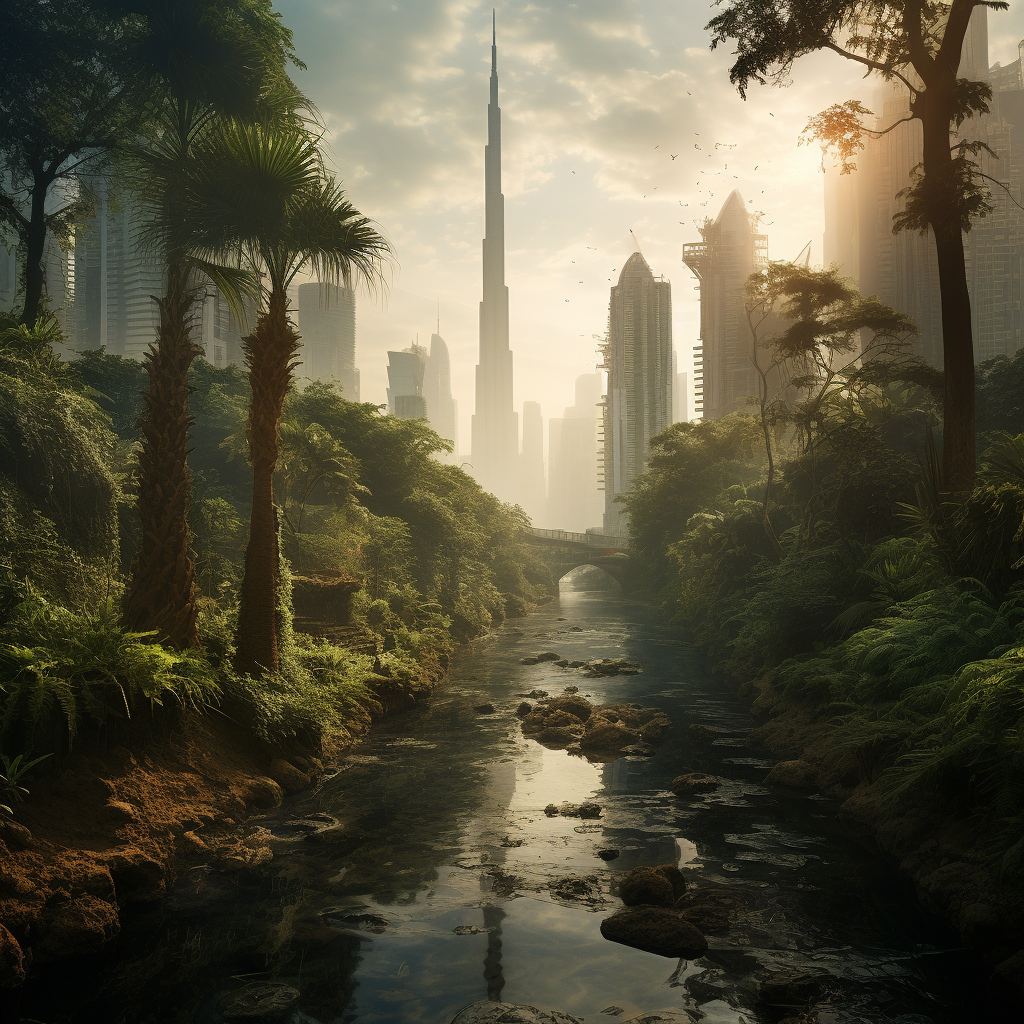 A breathtaking view of Dubai in a forest