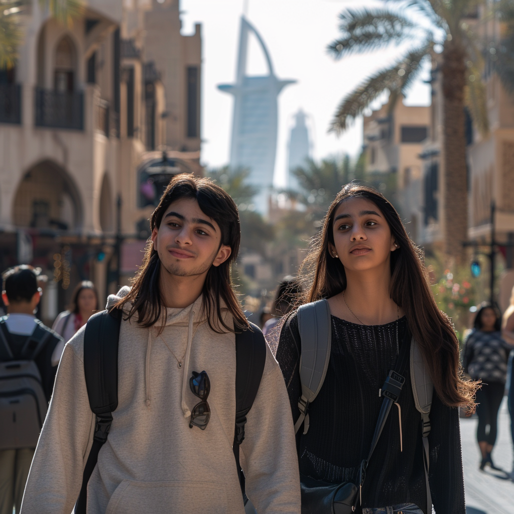 Students Walking in Dubai Landscape