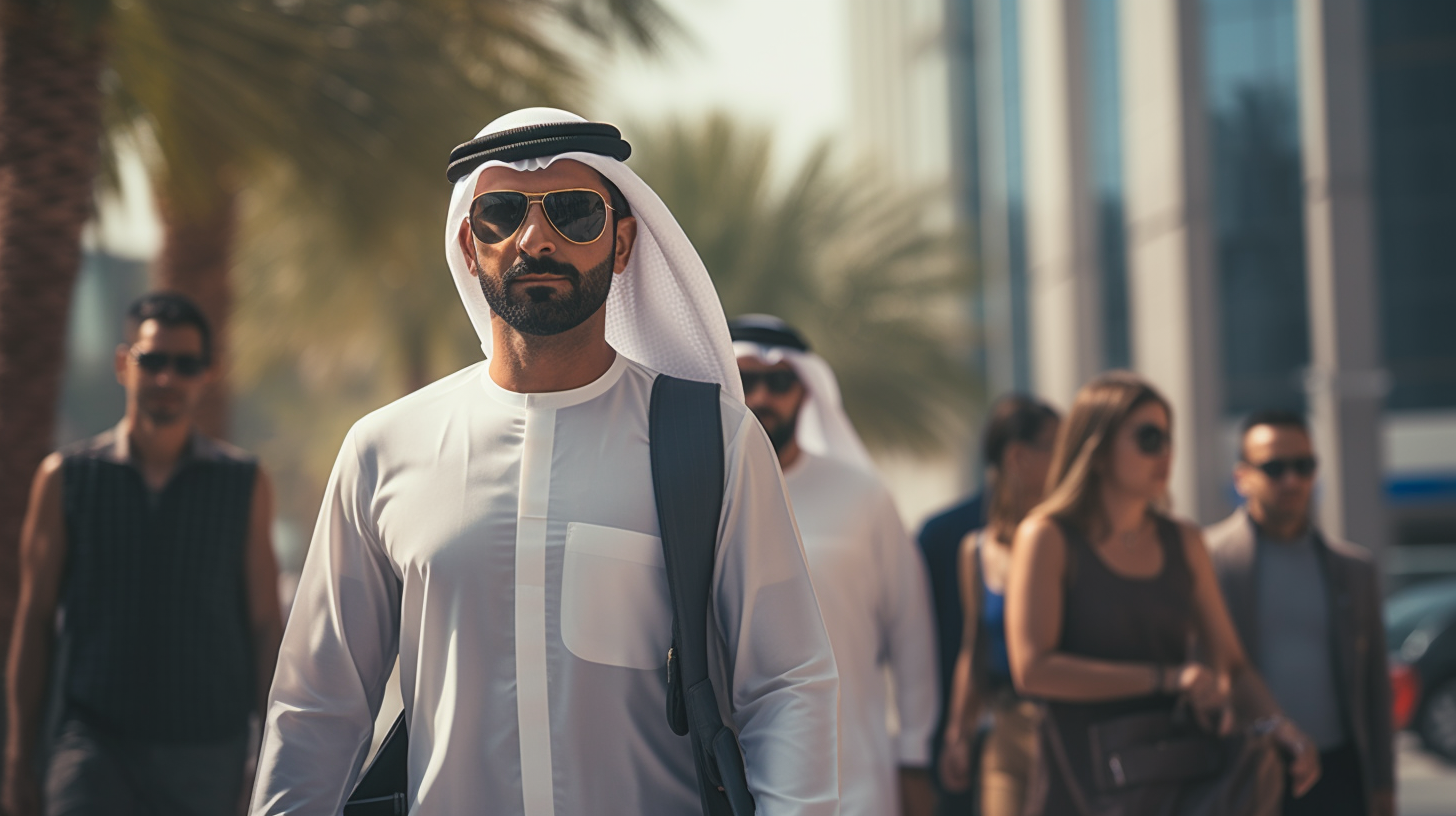 Close-up of businessman walking in Dubai