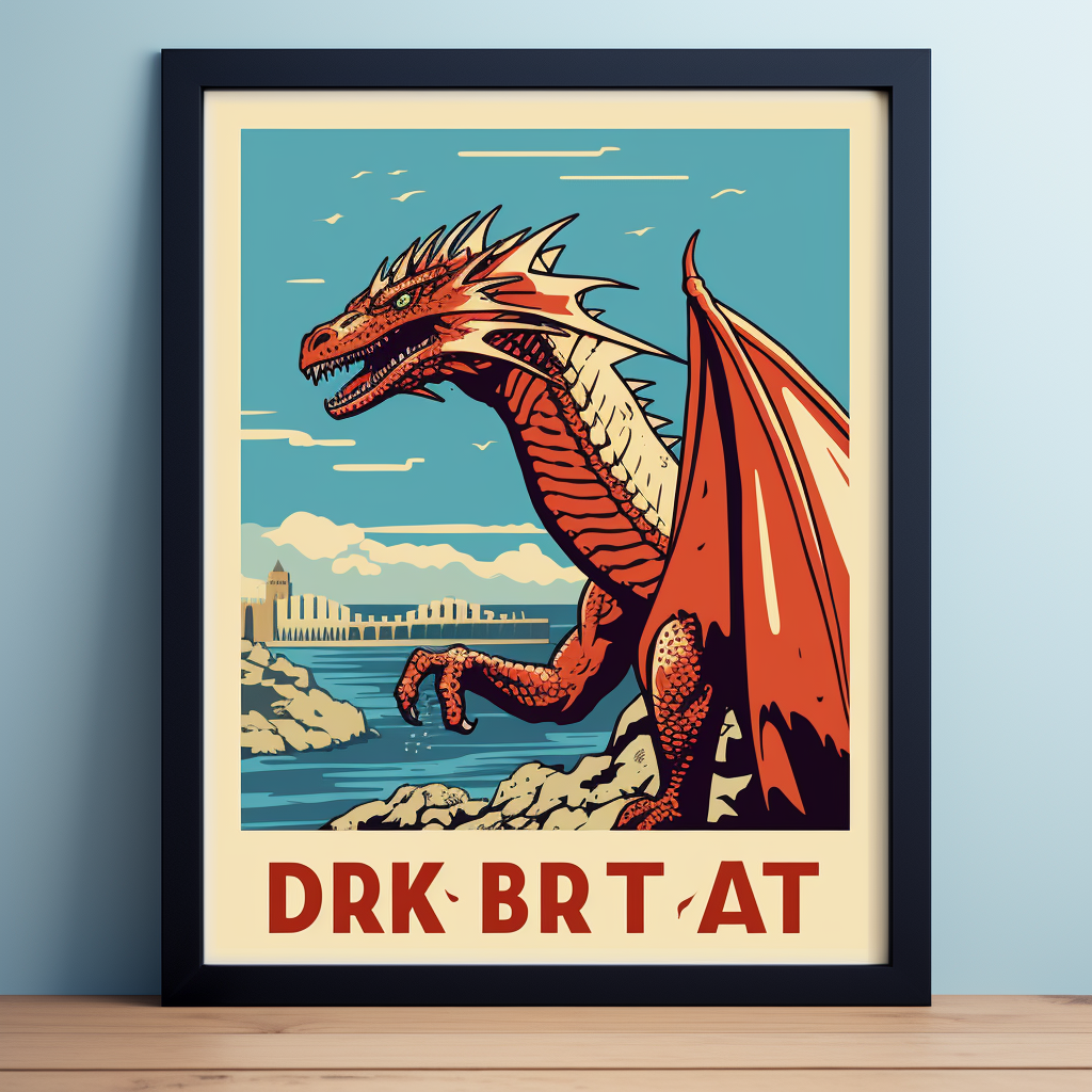 Dubrovnik travel poster with Drogon dragon