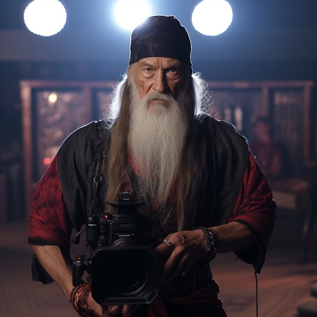 Elderly man filming Mortal Kombat with camera