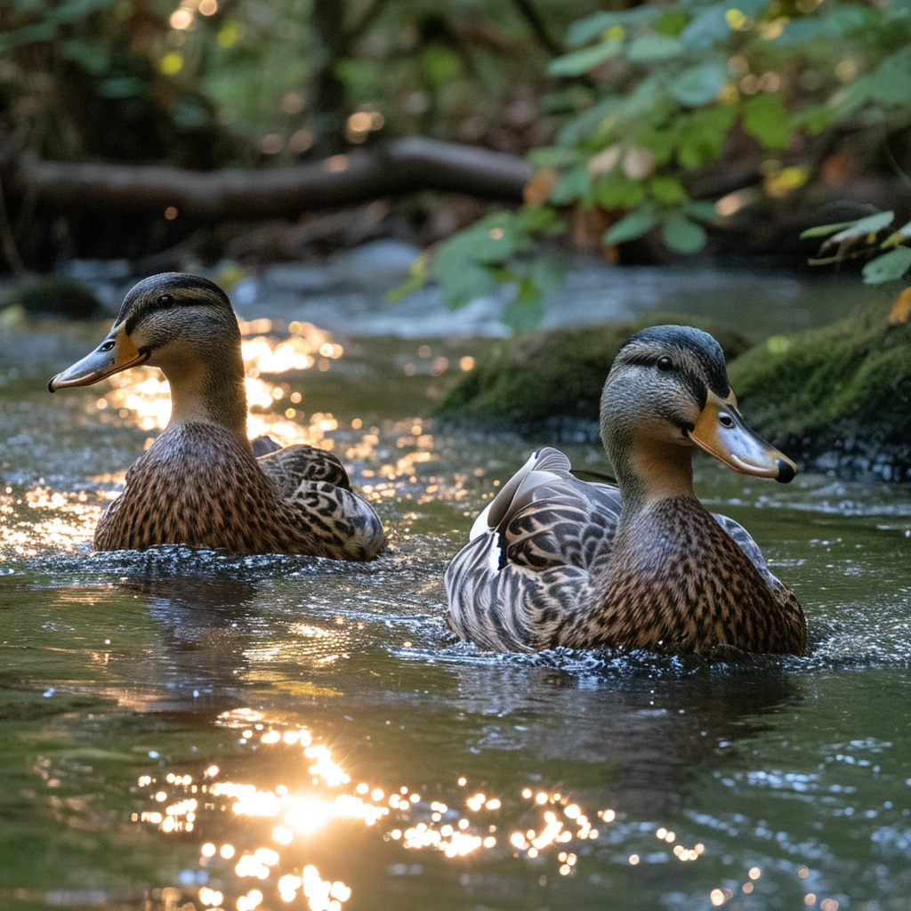 Ducks in Love Swimming in River