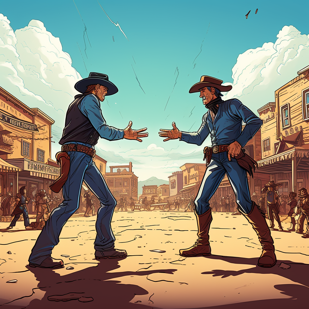 Cowboys Dueling in Wild West with Subway Sandwich