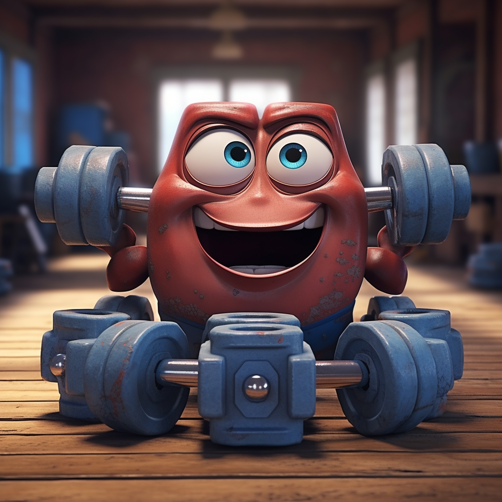 100 pound dumbbells Pixar 3D style